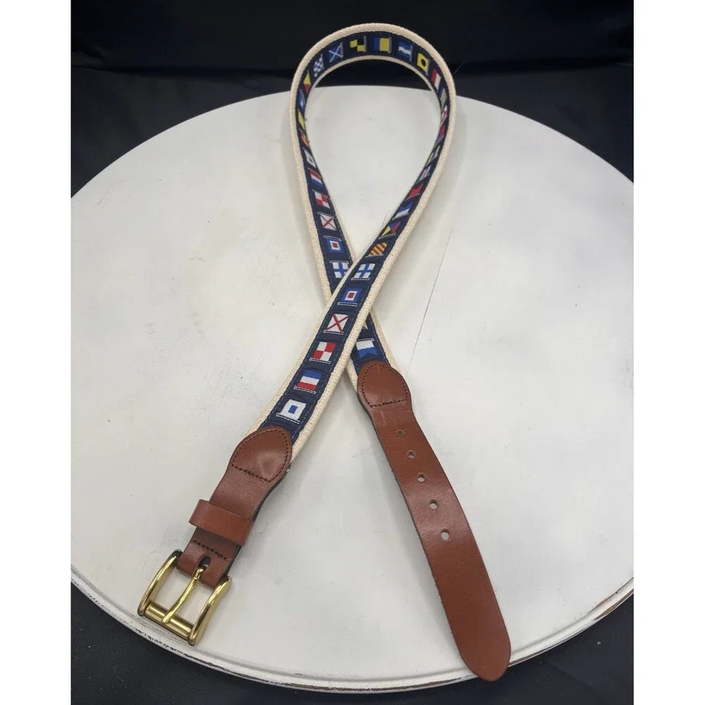 Leather Man Ltd Maritime Signal Flag Belt Size 36/38 Top Grain Leather Brass EUC